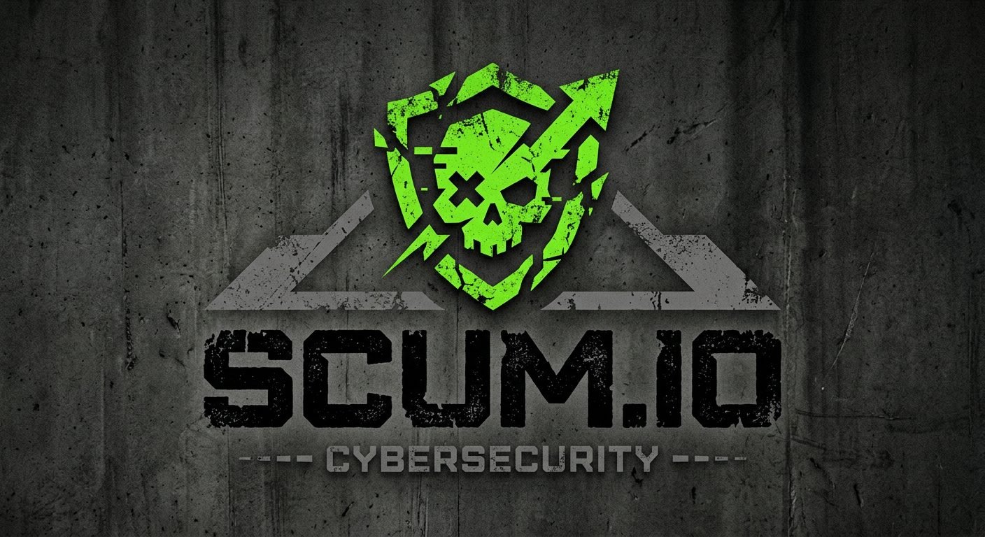 SCUM.IO crest: toxic green skull shield on concrete